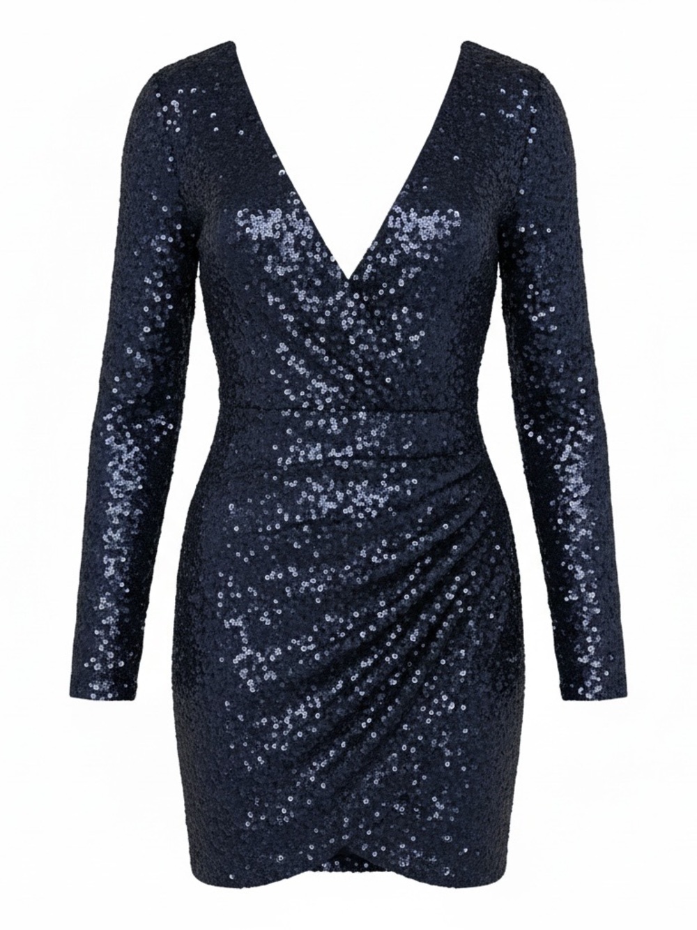 Tiger Mist Navy Sequin Long Sleeve low V-Neck Mini Dress